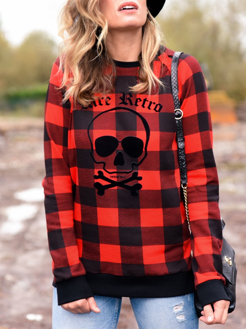 Sudaderas a cuadros para mujer, con capucha y un solo pecho Chaqueta larga,  Tops de talla grande, ropa de empalme a cuadros en rojo y negro, otoño e  invierno, FS0253|sweatshirt for woman|plaid